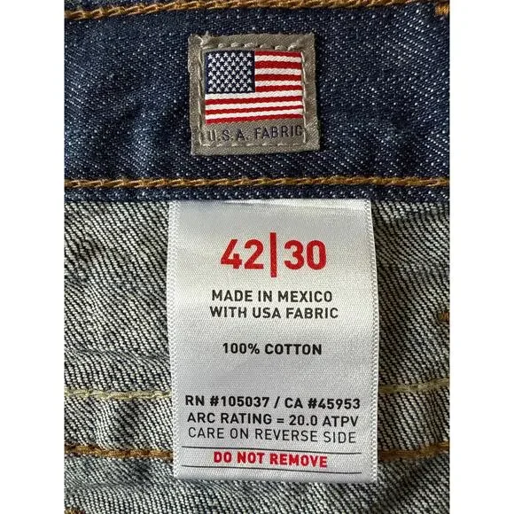 Ariat Jeans Mens 42x30 FR M4 Relaxed Low Rise Boot Cut Dark Wash Denim Work EUC